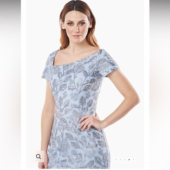 JS Collections Julia Cap Sleeve Column Gown Silver Sequins Light Blue, 12, NWT - Picture 5 of 13